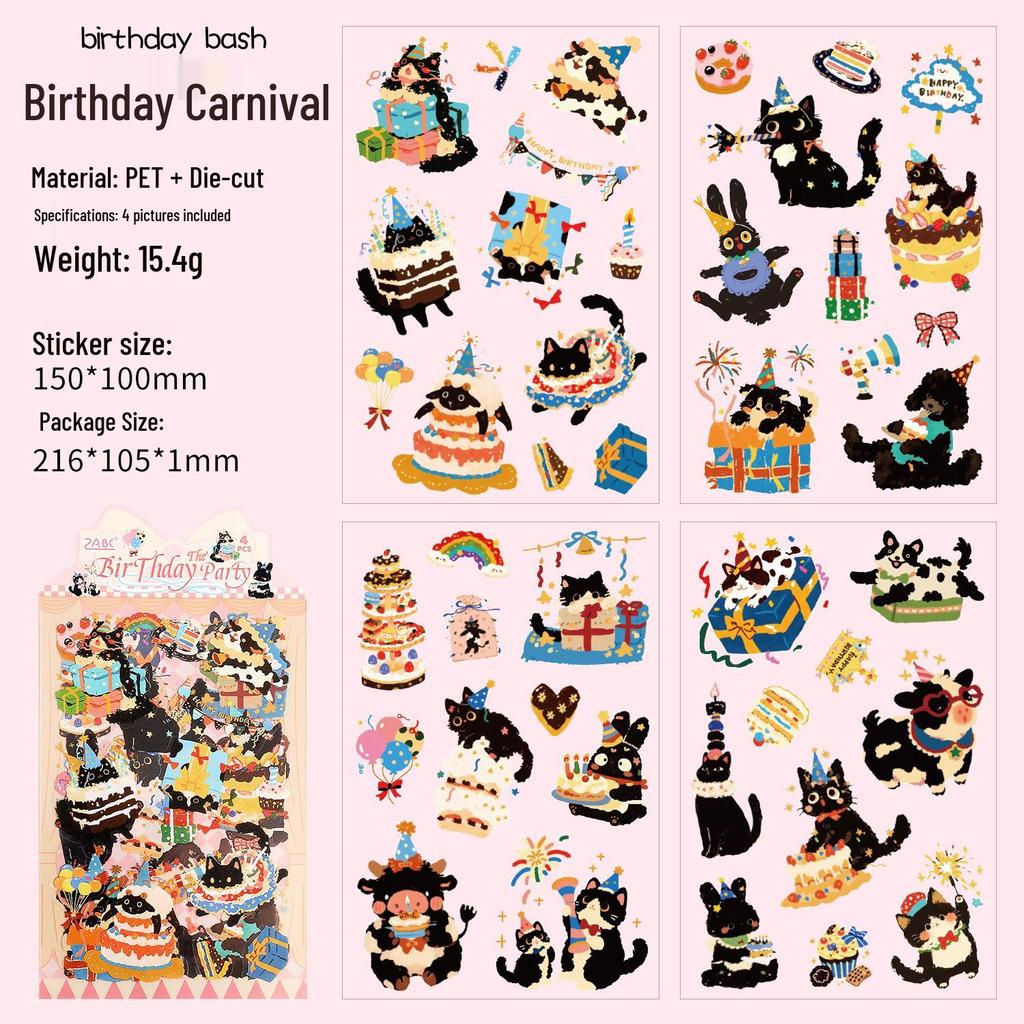 Mengmeng Black Cat Series Cartoon Stickers – Cute DIY Journaling Material, 6 Styles