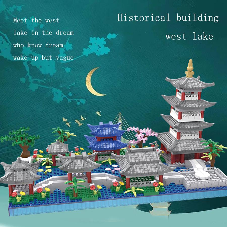 Hangzhou West Lake Puzzle Assembly Of Classical Architectural Models Ornaments Building Blocks Children'S Building Block Toys