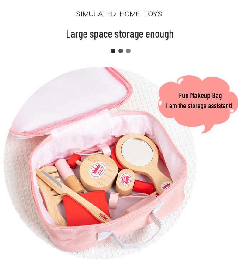 Pink Wooden Princess Makeup Bag Toy Set for Girls