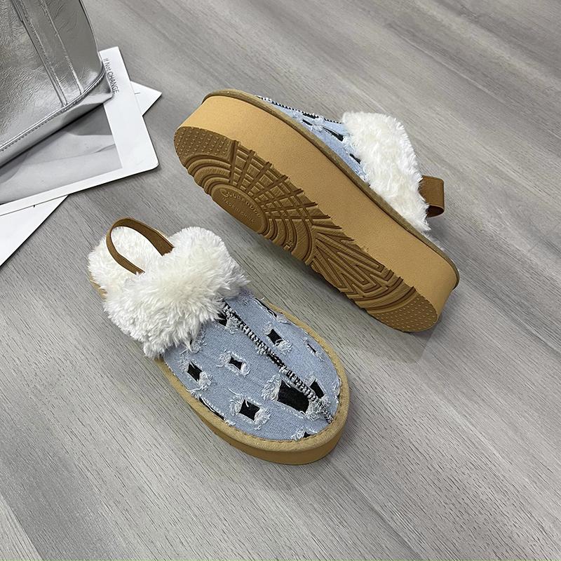 Fashion Autumn and Winter New Platform Woolly Platform Shoes Women's Home Baotou Cotton Slippers