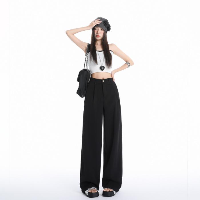 

2026 Women s Black Slimming Wide-Leg Casual Pants, Plus Size, Soft Thin Fabric, Straight-Leg Design. L