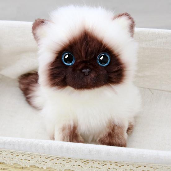 Cute Siamese Cat Plush Toy Soft Stuffed Animal Blue Sequins Eyes Brown White Face Decor Christmas Birthday New Year Present