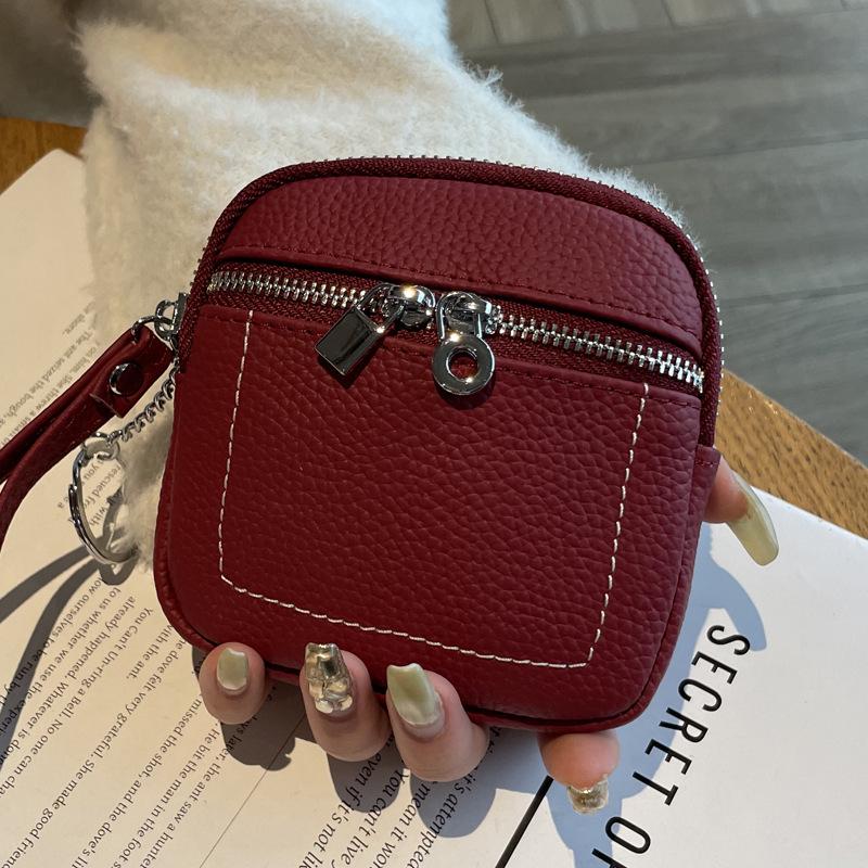 High-End Minimalist Leather Women's Coin Purse & Card Holder with Double Zipper