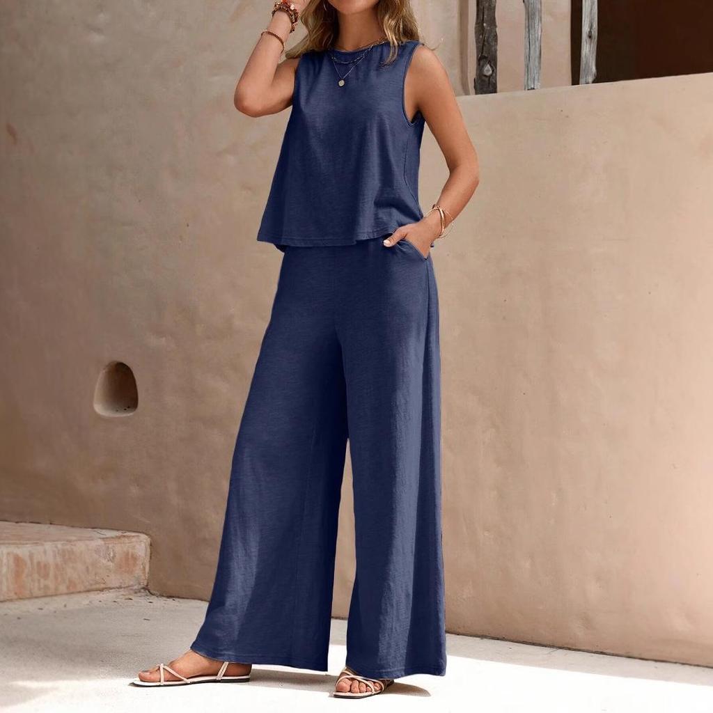 2025 Summer Women's Trendy Cotton Two-Piece Set: Versatile Loose Pullover with Round Neck - European & American Style