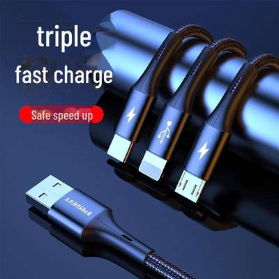 PISEN 3-in-1 Braided Fast Charging Cable for Apple and Huawei Devices