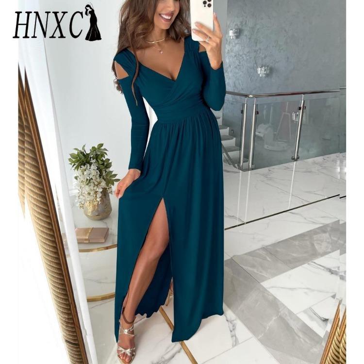Maxi Dress Elegant Women Solid Color Irregular Waist Big Hem Travel S зелёный