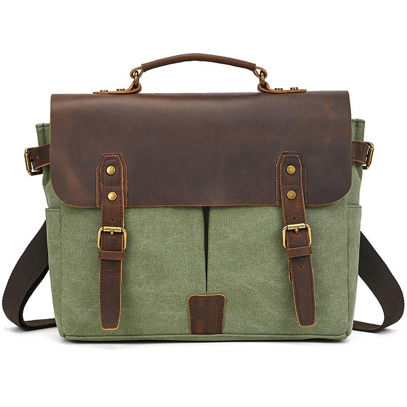 Large Male Genuine Leather Briefcase Handbag Messenger Bag 13" Laptop Briefcase Multifunction Shoulder Bag Canvas Bag Crossbody