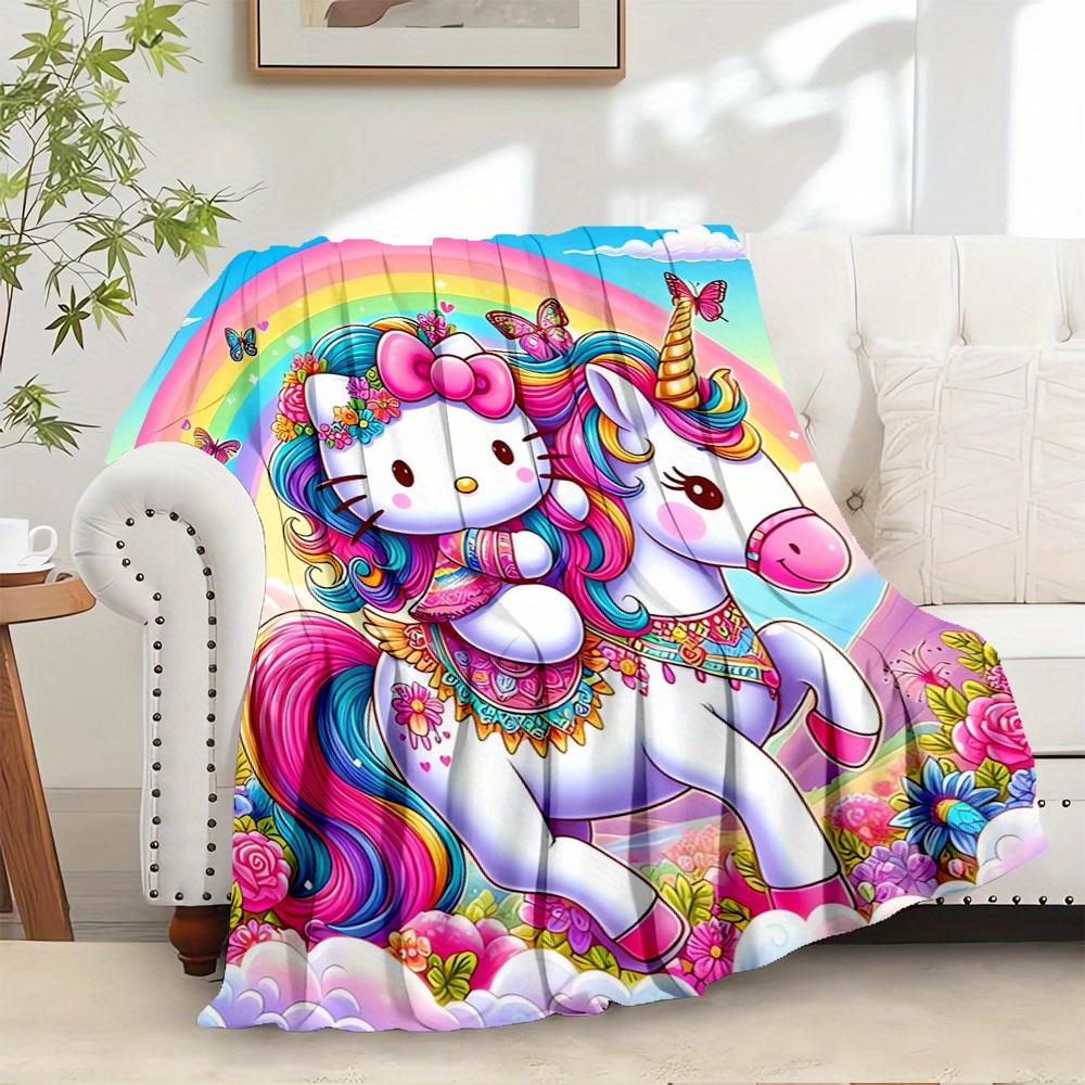 

1pc Hello Kitty, Unicorn, RainbowDigital Print Fleece Blanket - Contemporary Style, Suitable for All Seasons, Perfect for Home, Travel, or C 130x150cm