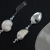 Light Luxury Natural Conch Shell Dessert Fork Spatula Stainless Steel Flatware Kitchen Utensils Set Home Tableware Spoon Gift