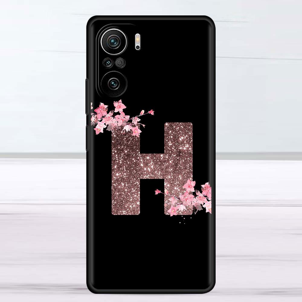 Husă inițială de modă cu litere de flori roz pentru Xiaomi Redmi Note 11 10 Pro 12 9S 9 8 9C 9A K40 10C 8T 9T carcasa de telefon din silicon
