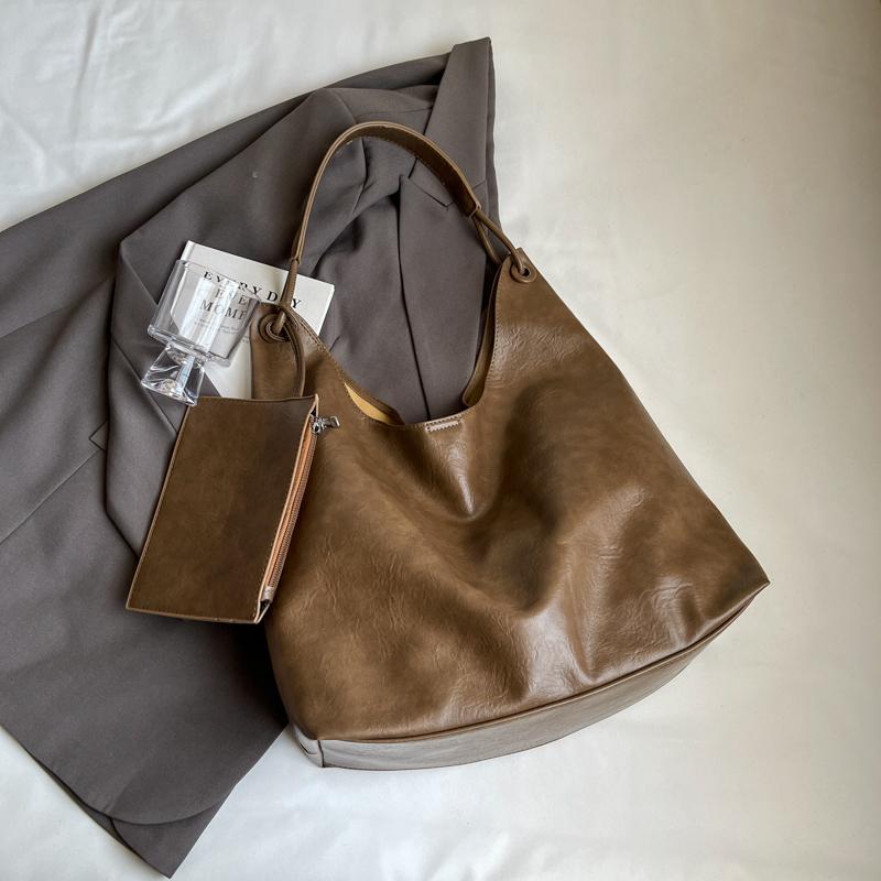 Burgundy 2-IN-1 Shoulder Tote Bags For Women Soft PU Leather Solid Color Large Capacity Shopping Hobo Bag With Coin Purse 2026