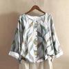Women's Casual Long-sleeved Round-neck Retro Gradient Printed Cotton And Linen Top