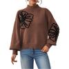 Damen Casual Mode Band Gestickt Blume Halbhoher Kragen Pullover Pullover