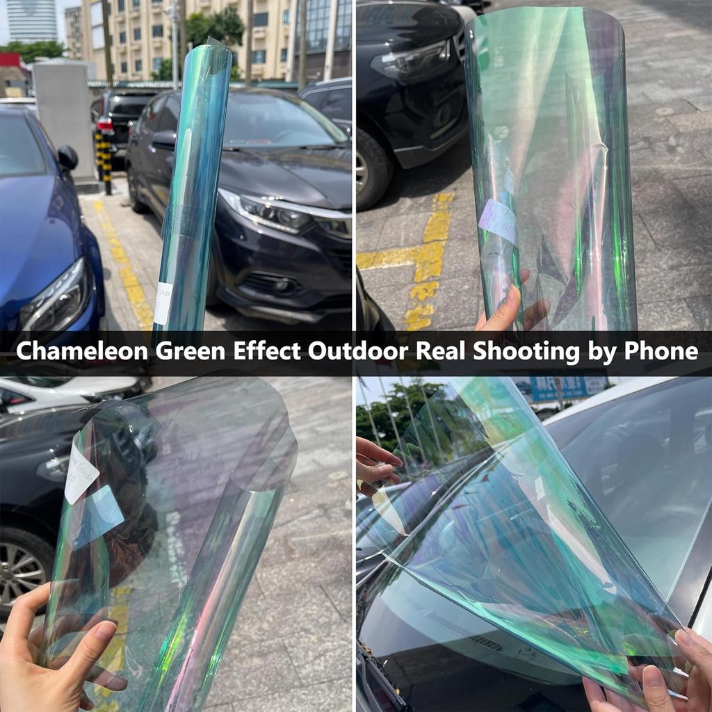 Chameleon Green Colorful Car Front Window Tint 76% VLT Car Windshield Solar Protection Film Color Change Window Film, 39.37" X 118.11"