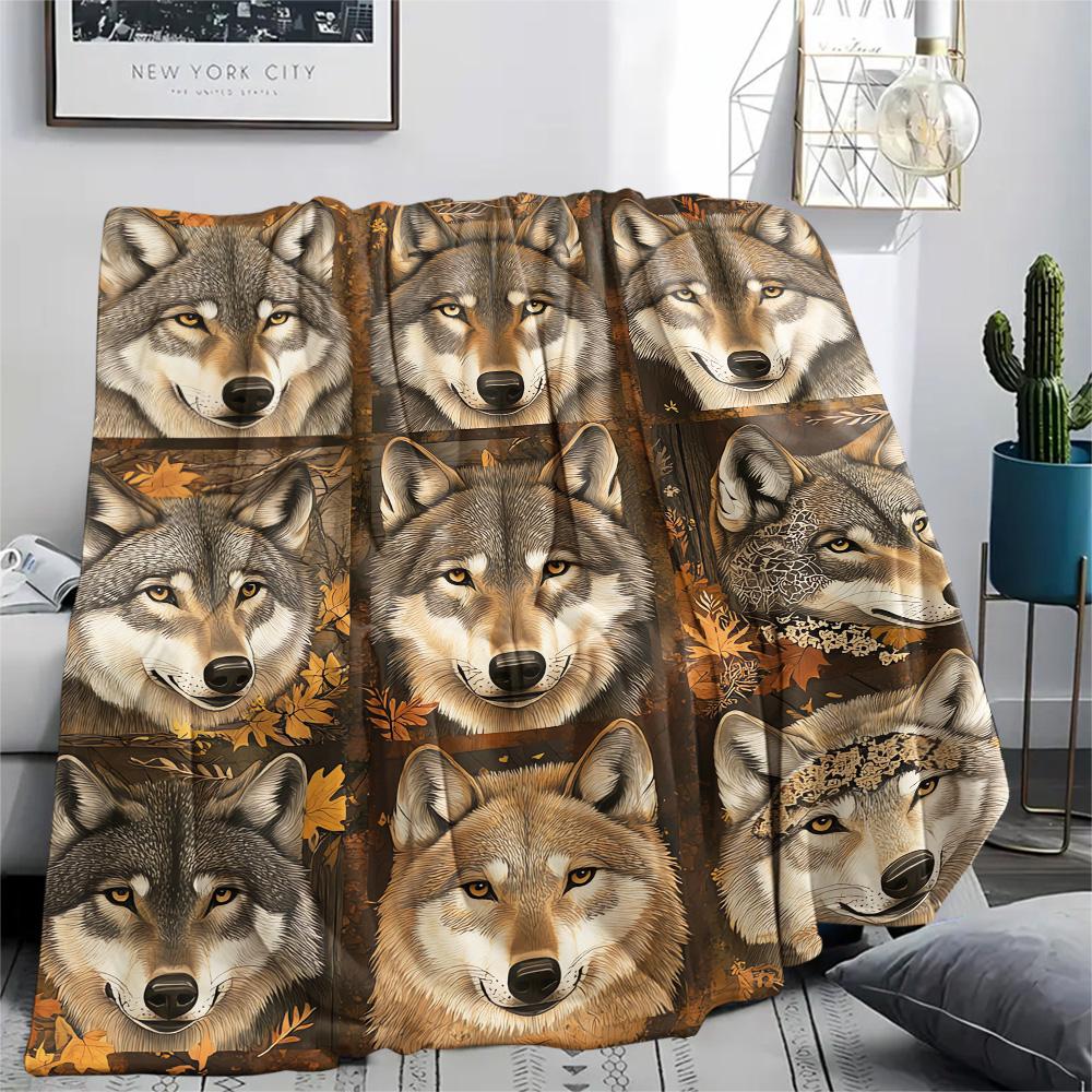 Koc Flanelowy z Nadrukiem Wilka, Wysokiej Jakości, Wygodny na Wszystkie Pory Roku, Wystrój Domu, Ciepło i Komfort, Idealny na Prezenty Świąteczne