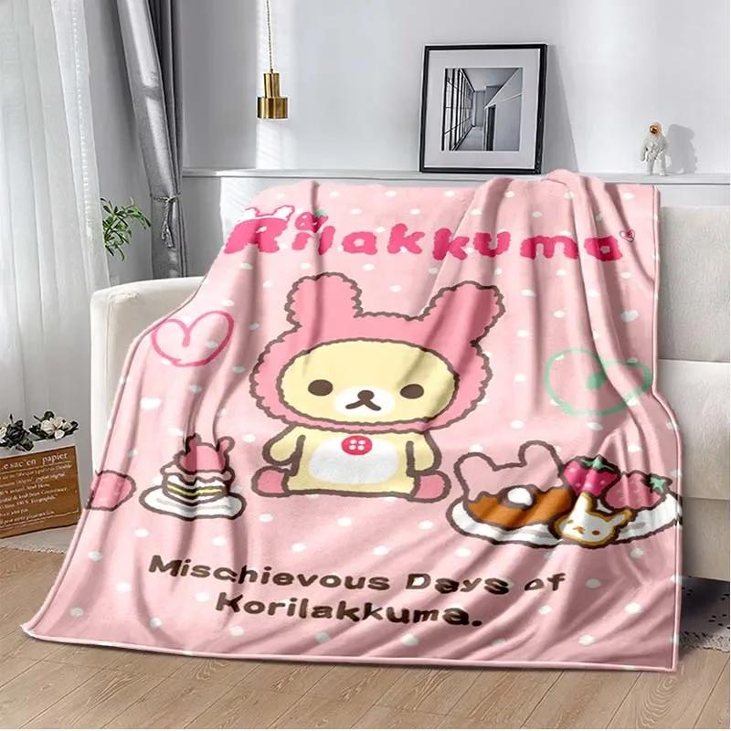 Cartoon Rilakkuma Anime Girls Throws Blanket for Baby Hiking Picnic Bed Super Soft Cute Kawaii Flannel Blanket Birthday Gift