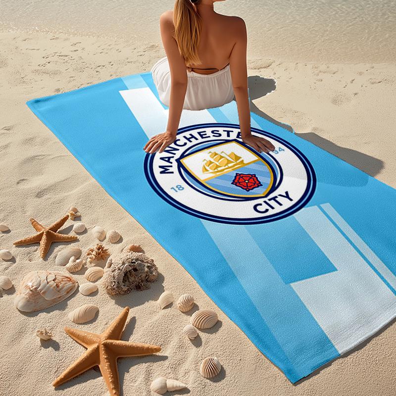 Manchester City Temalı Ultra Yumuşak Plaj Havlusu, Havuz - Kamp, Dalış İçin İdeal - Mükemmel Seyahat Gereci, Canlı Renkli Plaj Havlusu.