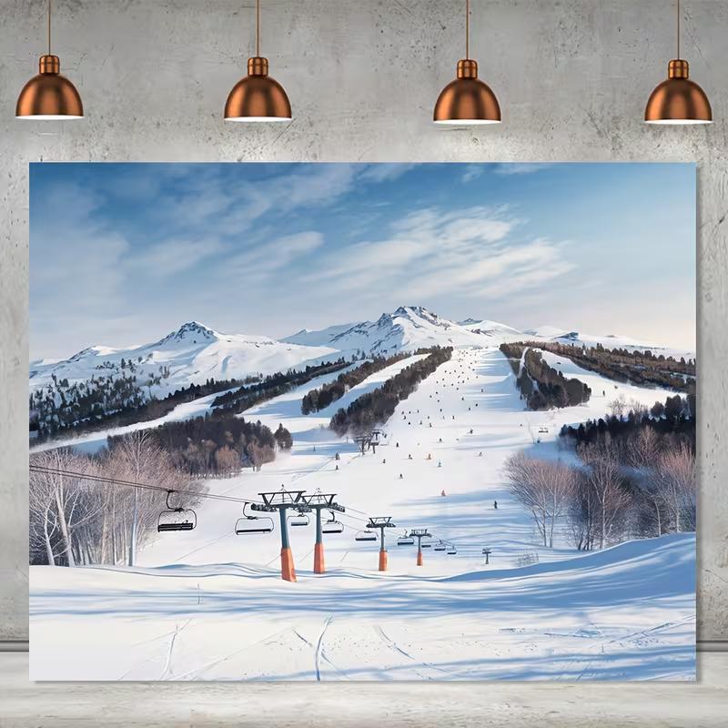 2D Ski Resort Snow Mountain Wall Tapestry Background Cloth 47.2x31.5inch/120*80cm
