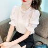 Women'S Crew Neck Short Sleeve Regular Fit Chiffon Top Solid Casual Blouse