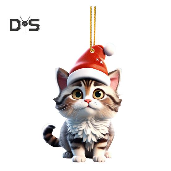 

Рождественская подвеска в виде кота, акриловая шапка Санты, мультяшный кот, подвесное украшение, брелок для ключей, подвеска в виде котенка, украшение на рождественскую елку, подарок для любителей кошек E
