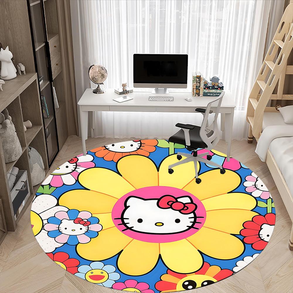 1 Stück Hello Kitty Stuhlteppich für das Büro, rutschfest, weich und bequem, Teppich für Büro, Gaming, leichte runde Bodenmatte