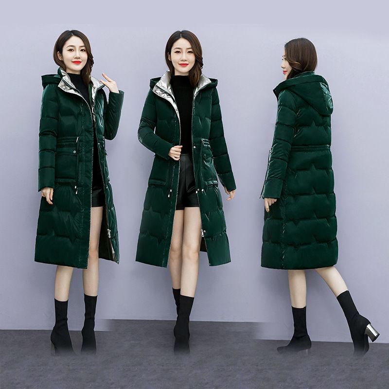 New Winter Jacket Cold Warm Outerwear Womens Long No Wash Glossy Down Cotton Jackets Casual Hooded Parka Overcoat Windproof Coat