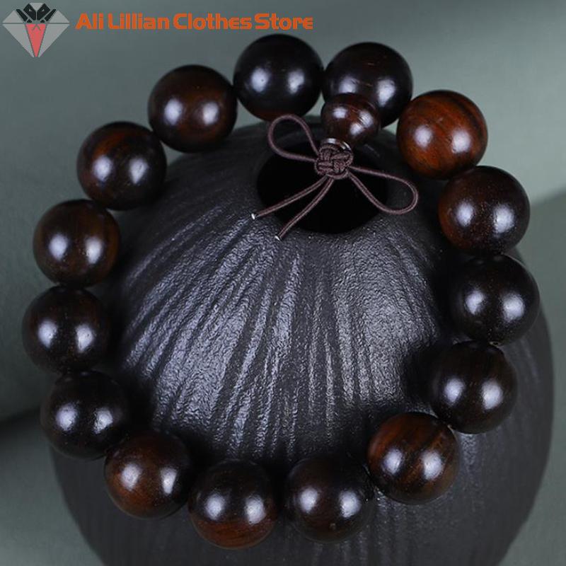 .Přírodní Redwood 10/12/15/18/20mm Dřevěné Korálky Náramek Tibetské Budhistické Šperky Muži Ženy Meditační Růženec Dřevěný Náramek