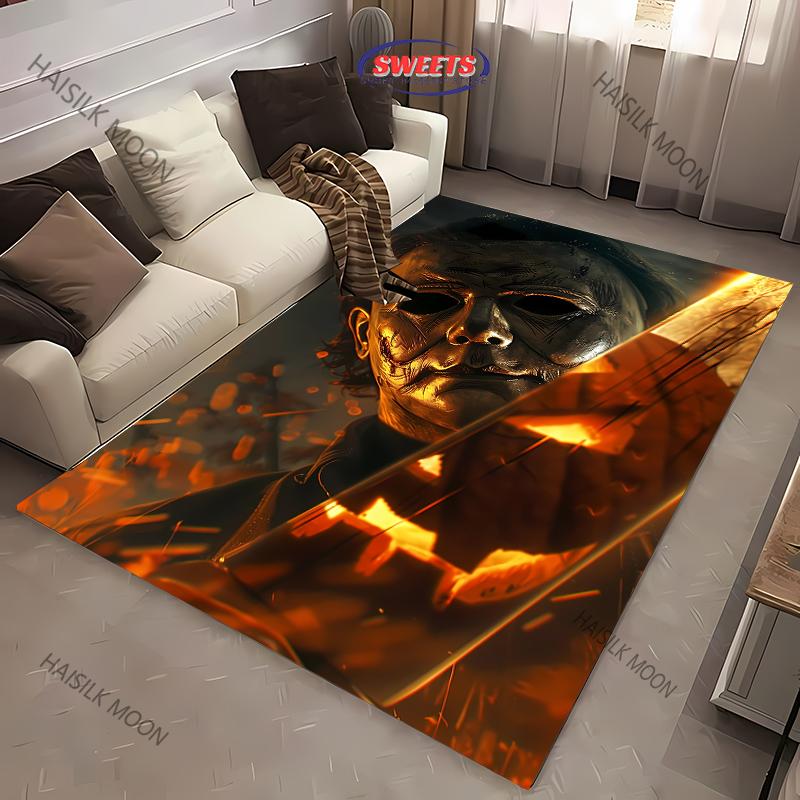 1PC Halloween Horror Carpet M-Michael M-Myers Theme Rugs for Living Rooms Bedroom Entrance Door Decor Non-slip All Seasons Mat