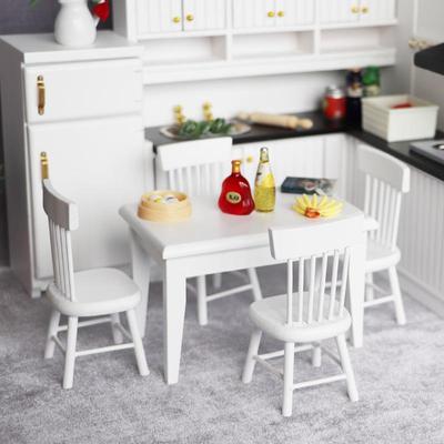 1:12 Puppenhaus Restaurant Mini Esszimmer Set - Weißer Tisch & Stühle (5-teilig)