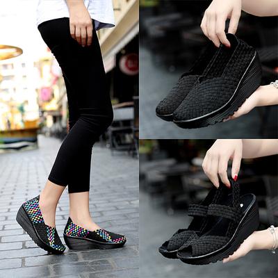 Women Plus Size 35-42 for Women 2025 Wedges Platform Sneakers Weave Hollow Ladies Loafers Slip-on Casual Shoes