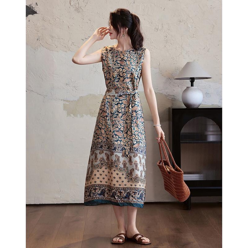 Demana Silk Story Printed Mulberry Silk Midi Dress