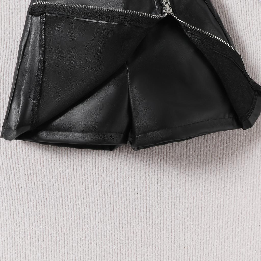 Children Clothing Summer New Girls Knitting Vest Top + PU Leather Shorts Skirt 2 Pieces Suit for Kids Fashion Clothes Outfit