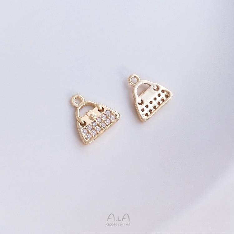14K Gold-Filled Micro-Pave Zircon Small Charms: Girl's Business Trip Series - Handbag, Perfume, Dress, Crown DIY Pendant