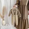 Korean Style Children's Knit Stripe Pullover and Overalls Set for Autumn/Winter