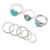 Conjunto de 8 anéis falange turquesa para mulheres e meninas, boêmio, retrô, empilháveis, anéis para articulações dos dedos, acessório de joalheria ZT250