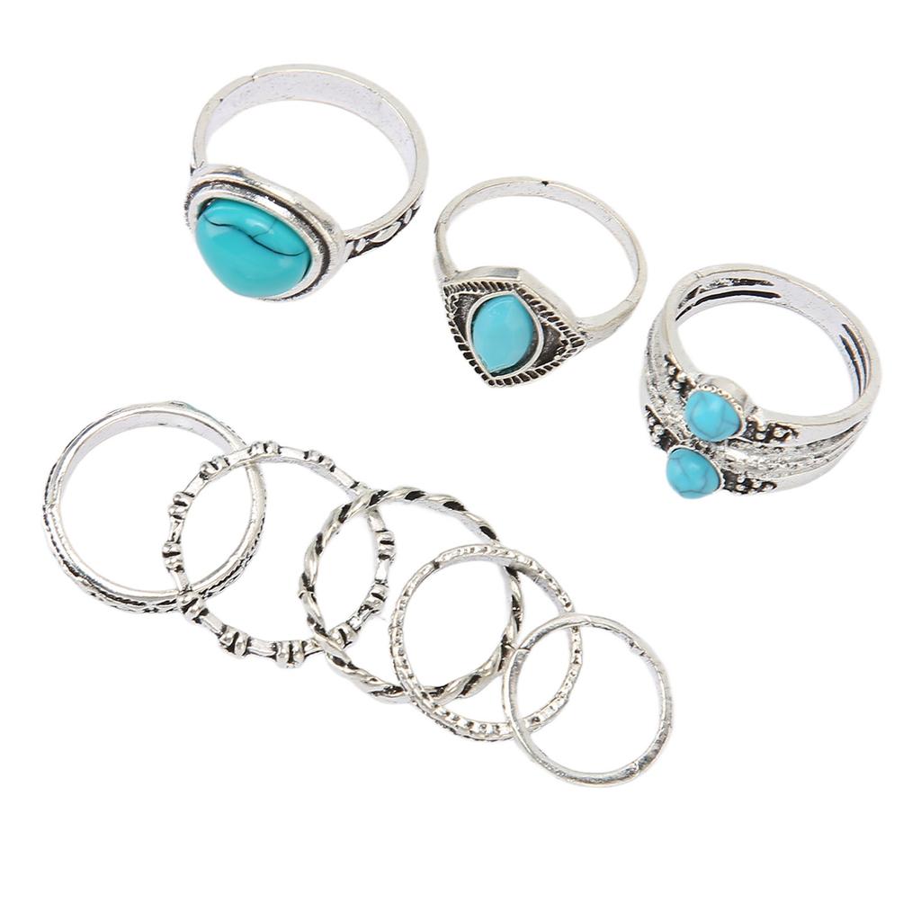 8pcs Turquoise Knuckle Ring Set Women Girls Bohemian Retro Stackable Finger Joint Rings Jewelry Accessory ZT250