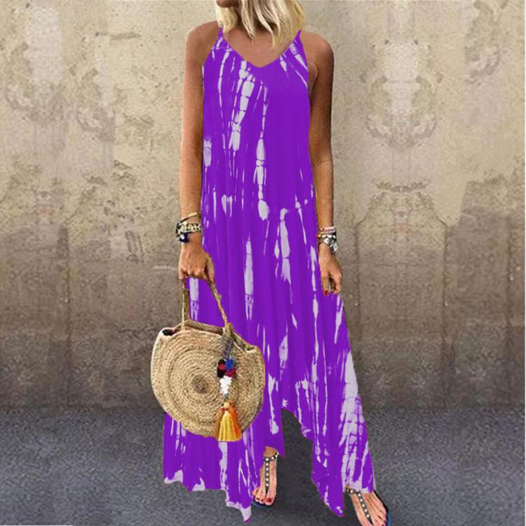 New Long Skirt Printed Slit Skirt Irregular Tie Dye Pocket Dress