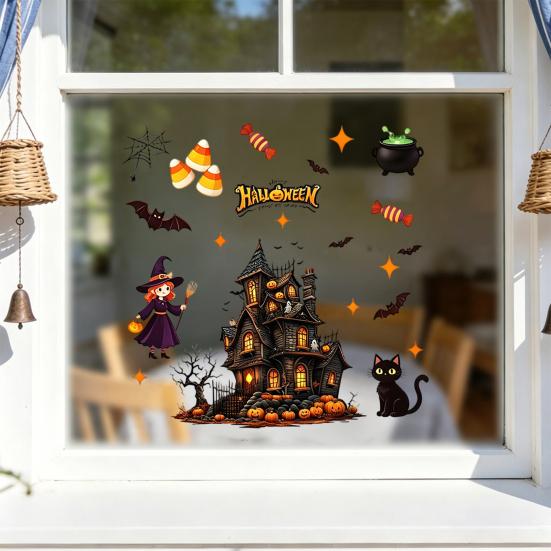 Static Glass Sticker, Halloween Window Clings, Reusable Electrostatic Decals, Haunted House Stickers for Glass Doors Windows, for Halloween Party
