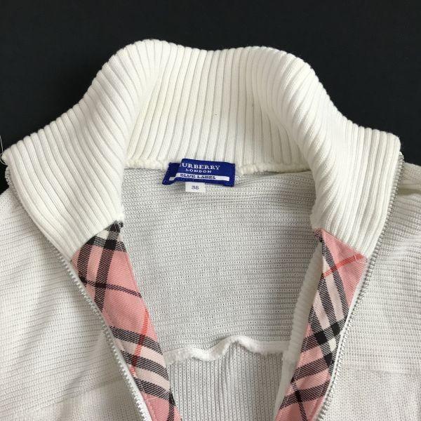 Burberry Jachetă cu fermoar din tricot de bumbac fabricată în Japonia BLUE LABEL Alb Mărimea 38 Damă Stare excelentă(FOLOSIT)