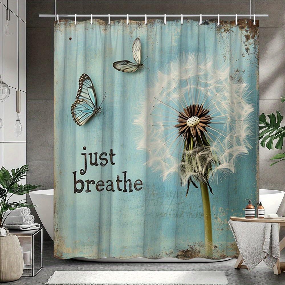 Bohemian Butterfly Dandelion Shower Curtain Blue Nature Boho Bathroom Decor Waterproof Polyester Spa Curtain Just Breathe Art
