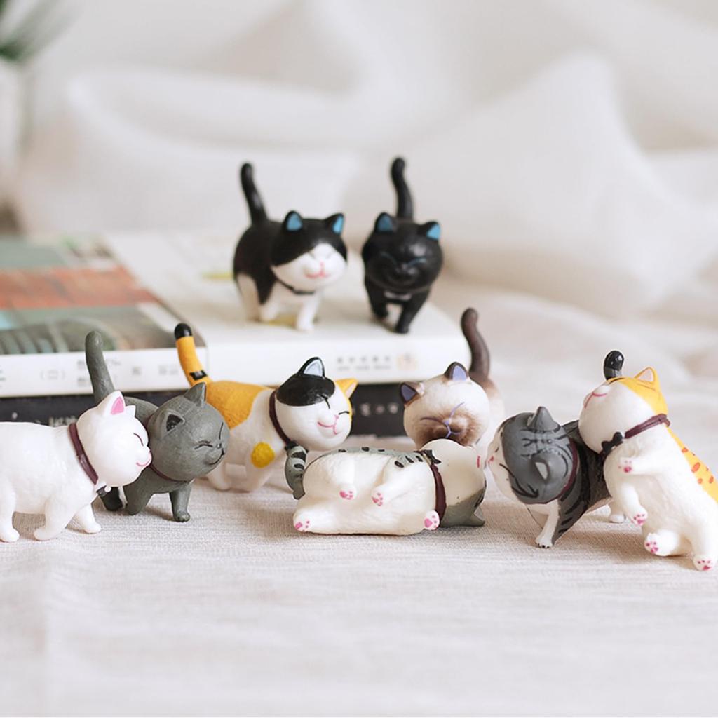 Set of Miniature Cat Cute Cat Figurines with Turning Perfect for Tabletop Office Car or As a Gift 18-Piece Figurines, Heads, Decor, Supplies,
