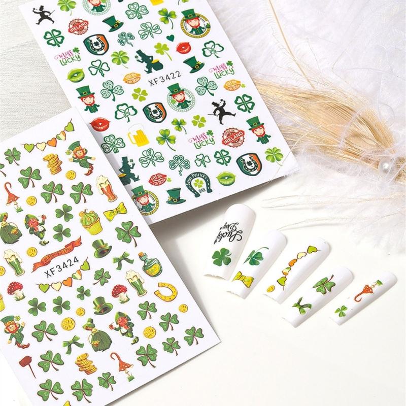 Saint Patrick’s Day Nails Art Stickers Green Shamrock Nails Decals Adhesive Nail Sticker Nails Art Decoration