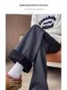 Women's Fleece-Lined Flared Knitted Wide-Leg Sweatpants, Thickened for Casual Winter Sports - Autumn/Winter 2024 Collection