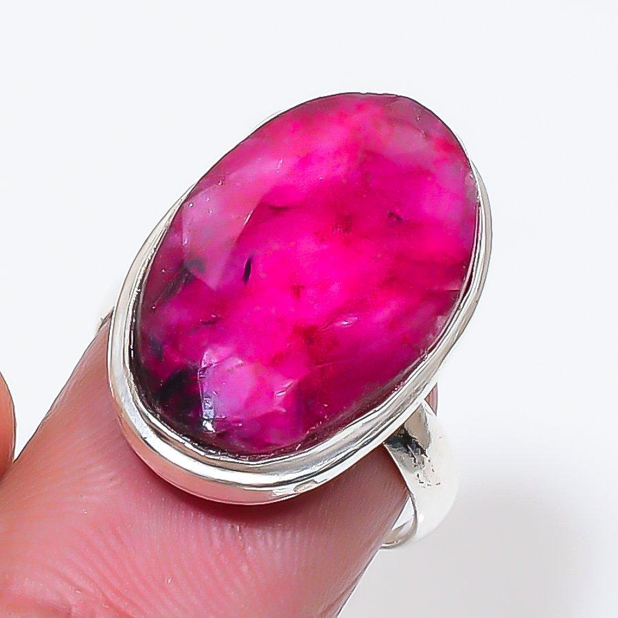 Natürlicher Roter Jade Edelstein 925 Sterling Silber Schmuck Ringgröße Verstellbar. AR-18548