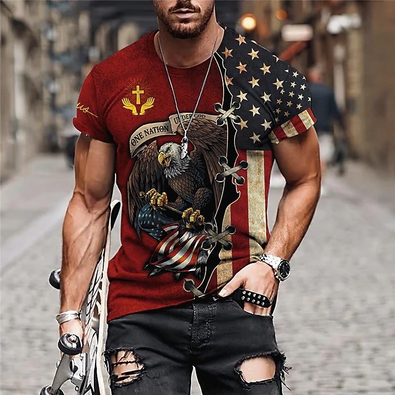 4th of July 2026 250th Memorial Day Men's Patriotic Patriot Graphic 3D Print American Flag Veteran Crew Neck Short Sleeve T-Shirt