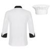 Veste de chef à manches longues unisexe couleur contrastée manteau de cuisine professionnel uniforme de cuisinier restaurant hôtel avec chapeau amovible