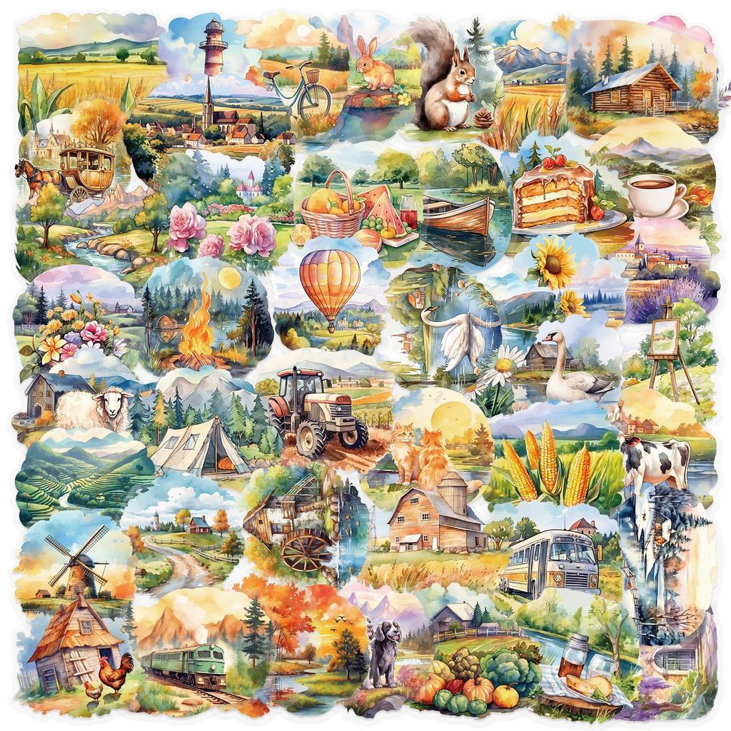 50pcs Rural Scenery Sticker Decoration Scrapbooking PET Aesthetic Korean Stationery School Supplies