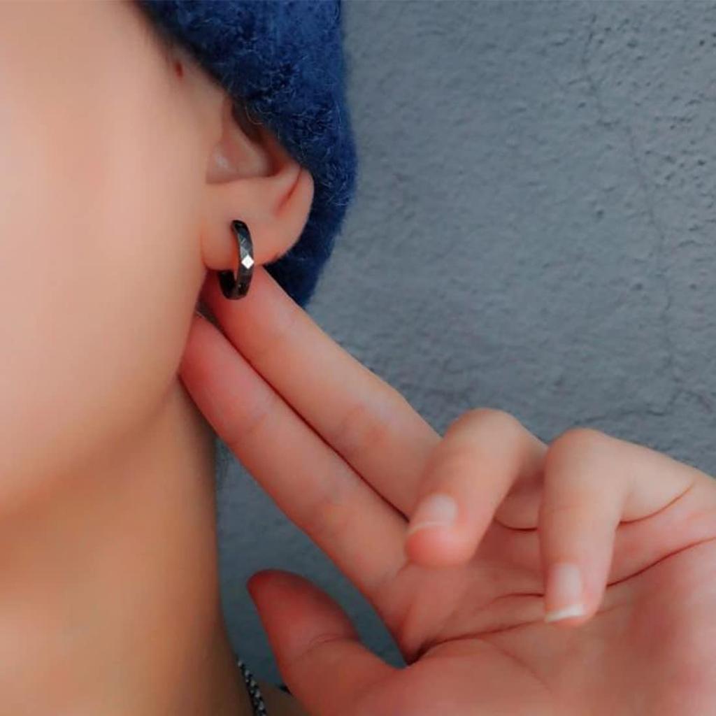 Rockyu Earrings for Diamond Shaped Hoop Stainless Birthday Fashion Accessories Men, Black, Ring, Earrings, Wide, Steel, Hypoallergenic, Gift, Unisex,