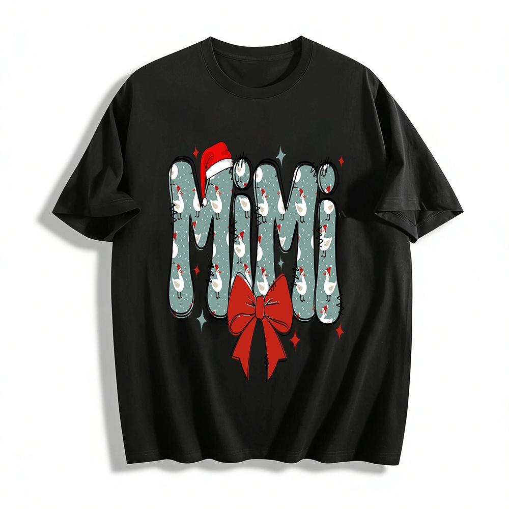 

Christmas Duck Print Mimi Themed Holiday Casual Top Pure cotton T-shirt XXS