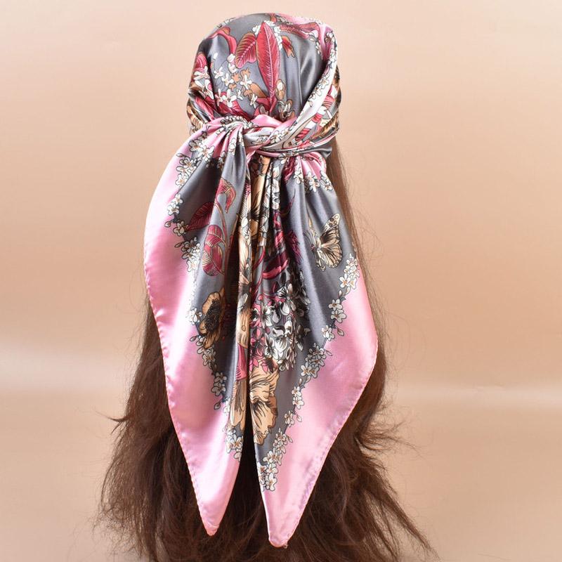 2025 New 90*90cm Silk Satin Hair Scarf Women Handkerchief Printed Female Square Head Bandana Small Neck Muffler Hijab Lady Girl